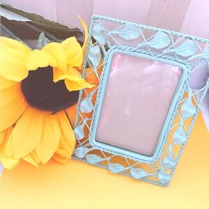 Green Turquoise Leaf Design Metal Photo Frame